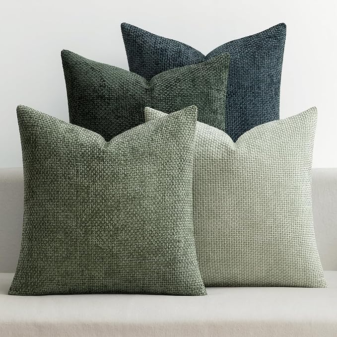 MIULEE Pack of 4 Couch Throw Pillow Covers 18x18 Inch Green Forest Soft Decorative Chenille Pillow Covers Farmhouse Accent Cushion Covers for Boho Home Decor Spring Sofa Bedroom Living Room