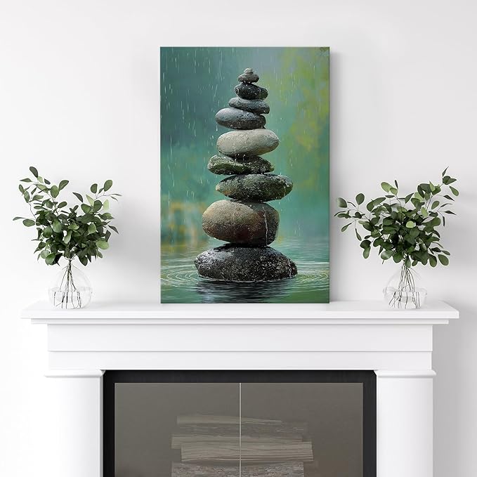 wall26 Canvas Print Wall Art Colorful Stacked Pebbles Vertical Zen Balance Photography Realism Rustic Colorful Multicolor for Living Room, Bedroom, Bathroom - 32"x48"