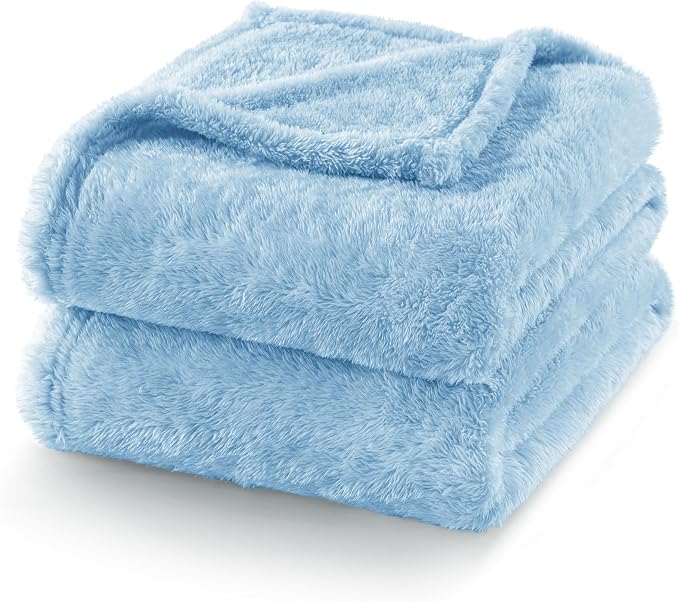 Exclusivo Mezcla Fuzzy Plush Fleece Bed Blanket King Size, Light Blue | 104x90 Inches, Super Soft and Cozy Bed Blanket, Fluffy Decorative Bedding for Livingroom, Bedroom, All Season