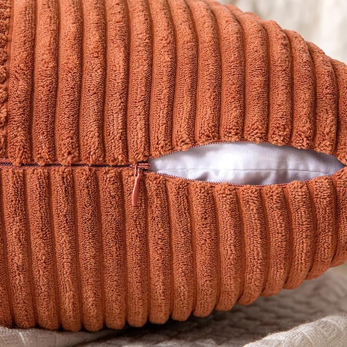 MIULEE Fall Burnt Orange Decorative Throw Pillow Covers for Couch 18x18 in | 2 Pack, Boho Farmhouse Pillow Covers, Soft Cross Corduroy Patchwork Textured Cushion Cases For Bed Sofa