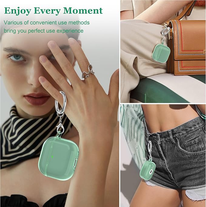 for AirPods 4th Generation Case Cover 2024, Military-Grade Shockproof, Soft TPU Highly Transparent Anti-Yellowing for AirPods 4 Case with Cleaning Kit & Cute Round Buckle, Clear Green