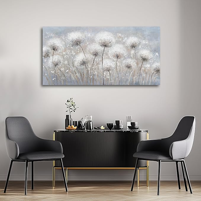 Belmrxne Floral Canvas Wall Art White Wall Decor Aesthetic Artwork Dandelion Canvas Painting for Living Room Bedroom Dining Room Office Home Decor 20x40 inch