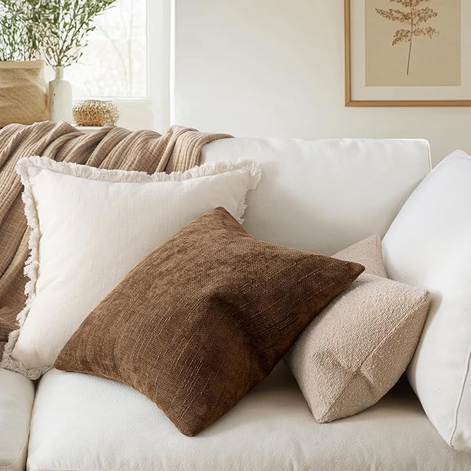 MIULEE Textured Chenille Throw Pillow Covers 20x20 Inch Honey Brown | Pack of 2 Decorative Soft Throw Pillows, Solid Textured Cushion Covers, Modern Home Decor for Couch Sofa Bedroom Living Room