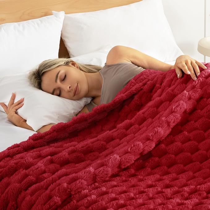 Whale Flotilla Soft Fleece Twin Size Bed Blanket Luxury 3D Jacquard, Red | Lightweight Coverlet Bedspread, Super Cozy Plush Fluffy Fuzzy All‑Season Decorative Blanket for Bed, Dorm Essentials, 60"x80"