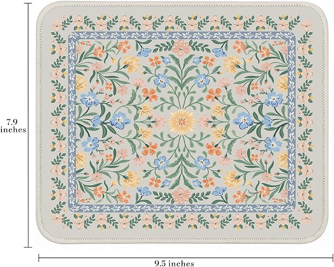 iCasso Aesthetic Small Mouse Pad, 9.5x7.9in,Home Office, Green Floral | Mini Portable Travel Mousepad, Anti-Slip and Comfortable Cloth Mouse Mat with Stitched Edges for Computer, Home