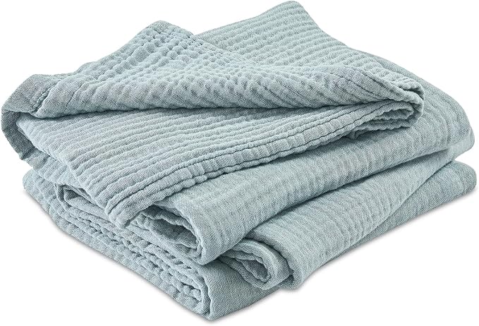 EMME Muslin Blankets for Adults, Cotton Large Throw Blanket 4-Layer, Couch Breathable Gauze Soft Lightweight Bed Blankets, Two-Tone Weave Design, Pre-Washed Softer Touch (Heather Teal, 50"x70")