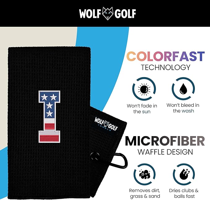 Wolf Golf Towels USA Monogrammed Personalized Golf Towel | Custom Golf Towels for Golf Bags for Men or Women