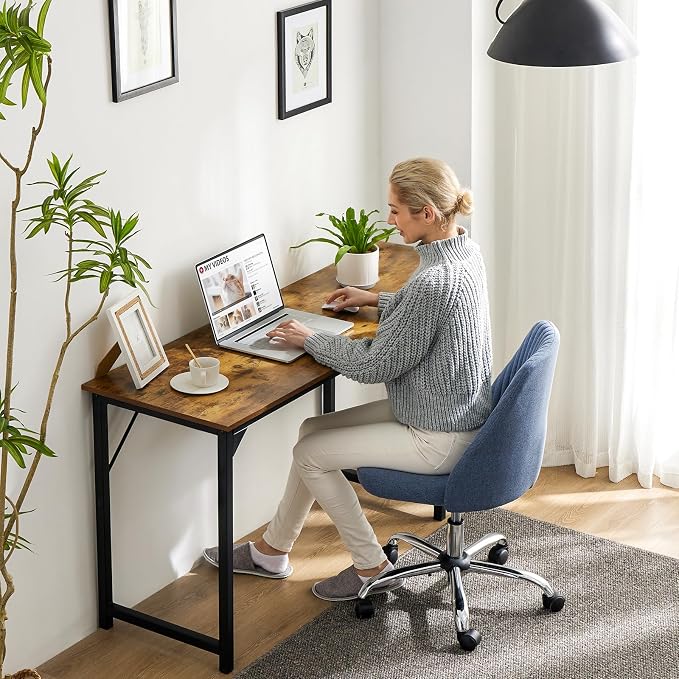 Sweetcrispy Computer Desk, Small Office 44 Inch Writing Work Study Student Teacher Home Bedroom Table with Metal Frame Wood Tabletop, Compact Modern Study Table for Home Use, Brown
