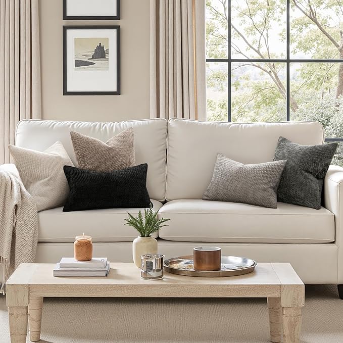 MIULEE Decorative Light Khaki Euro Sham Pillow Covers 24x24 Inch 2 Pack | Modern Boho Accent, Soft Chenille Pillow Covers, Farmhouse Cushion Cases for Home Decor Bed Sofa Living Room