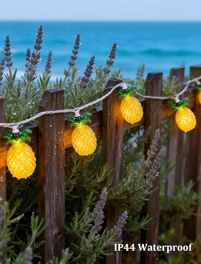 8.5Ft Luau Party Pineapple Lights, 10L LED Pineapple String Lights Plug in for Indoor/Outdoor Home Table Porch Pergola Tiki Bar Aloha Hawaiian Tropical Party Lights