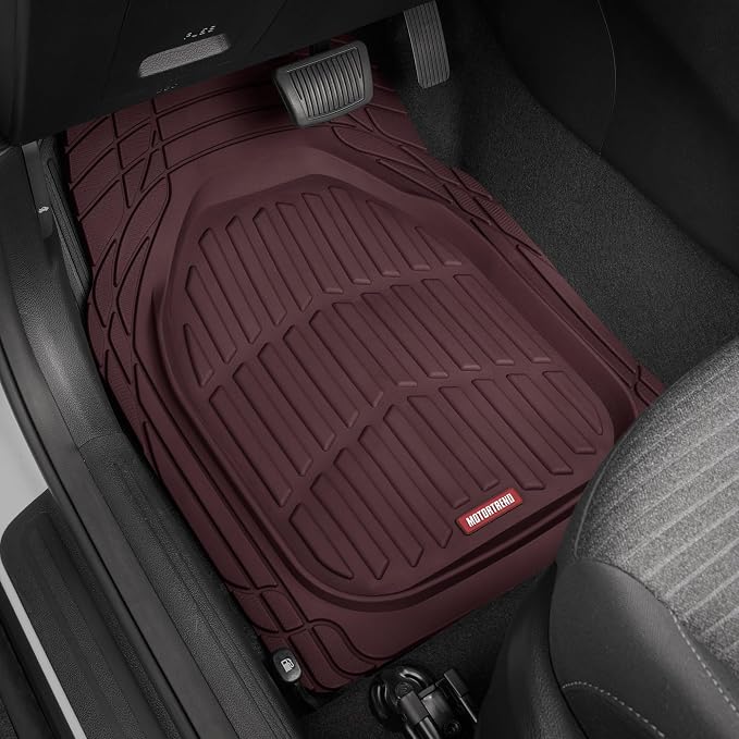 Motor Trend FlexTough Floor Mats for Cars, Burgundy Deep Dish All-Weather Car Mats, Waterproof Trim-To Fit Automotive Cars Trucks SUV, Universal Liner Accessories