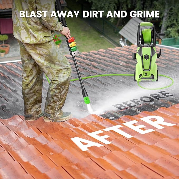 Pressure Washer 5000PSI Adjustable Pressure Power Washers with 33ft Hose, 4 Nozzle and Foam Cannon, Powerwashers Cleaner Machine for Home, Cars, Light Green