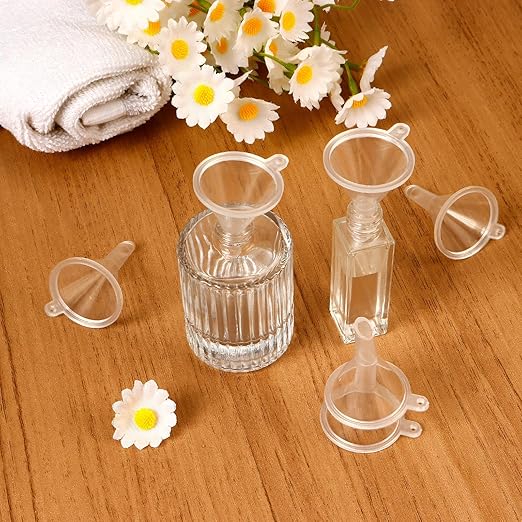 60 Pcs Mini Clear Plastic Funnel, Little Small Funnel Set Kit for Lab Bottles Essential Oils Perfumes Powder Spices Sand Art Capsule Kitchen