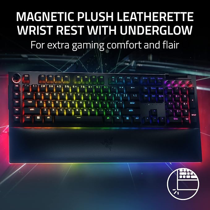 Razer BlackWidow V4 Pro Wired Mechanical Gaming Keyboard, Yellow Switches | Linear & Silent Switches, Doubleshot ABS Keycaps, Command Dial, 8 Dedicated Macro Keys, Chroma RGB, Snap Tap, Wrist Rest