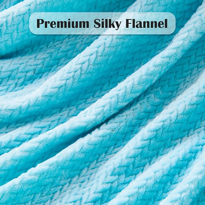 NEWCOSPLAY Fleece Leaves Pattern Twin Blanket, Turquoise, 60"x80" | Super Soft Throw Blanket, Lightweight Cozy Bed Sofa Blanket, Premium Silky Flannel Fleece, Travel Blanket for All Season Use