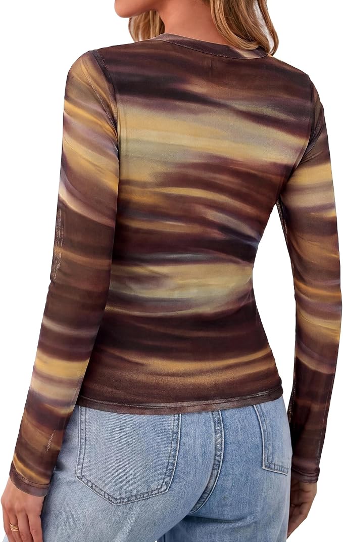 BTFBM Button Down Shirts for Women 2026 Fall Boho Tops V Neck Long Sleeve Blouses Ruched Mesh Fitted Fashion Clothing