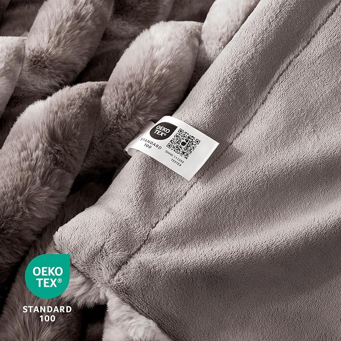 Cozy Bliss Faux Fur Throw Blanket for Couch, Cozy Warm Plush Striped Blanket for Sofa Bedroom Living Room, 108 * 90 Inches Tie-dye Grey