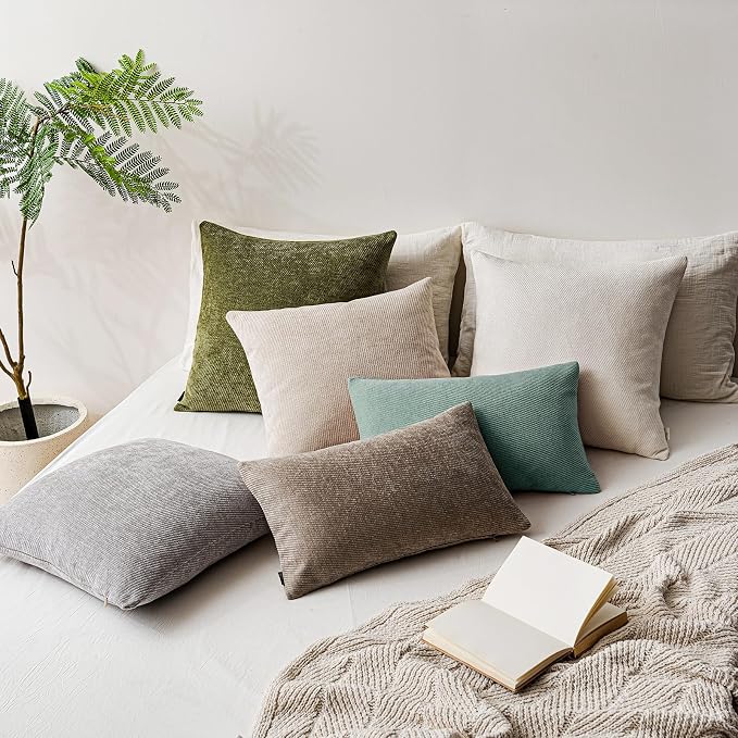 a moment Pack of 2 Decorative Chenille Throw Pillow Covers with Twill Cushion Covers for Sofa Living Room Couch Bed 16x16 Inch Teal