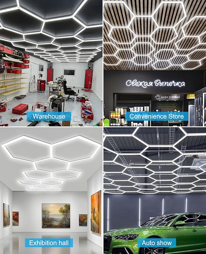 Hexagon Garage Lights: Hexagon led Gym Lights 26520LM DIY Car Detailing Ceiling LED Shop Light for Basement Warehouse Workshop Barbershop Car Care Wash Room Auto Beauty Exhibition Hall 5 Grids 6500K