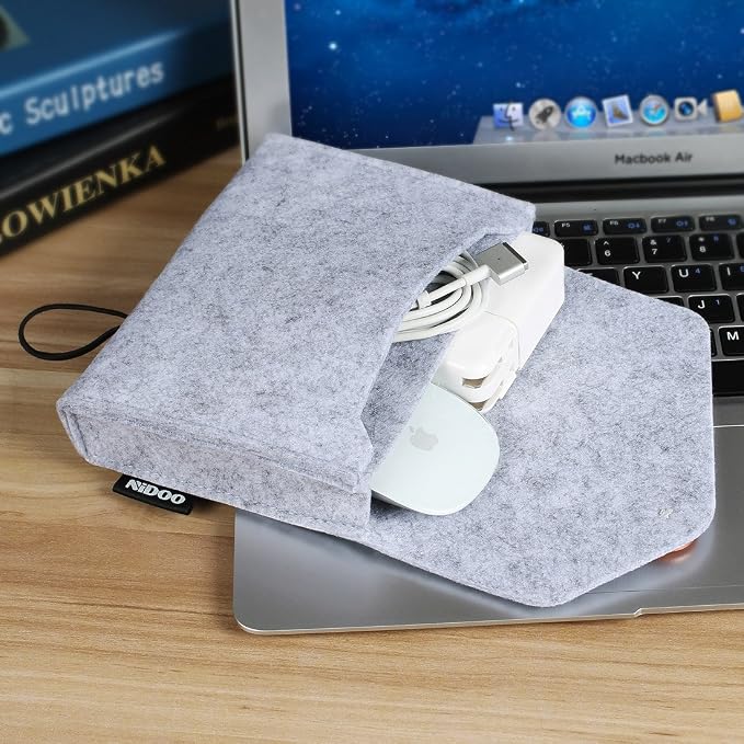NIDOO Portable Felt Storage Bag, Electronics Accessories Protective Case Pouch for MacBook Power Adapter, Mouse, Cellphone, Cables, SSD, HDD, Power Bank, Portable External Hard Drive, Gray