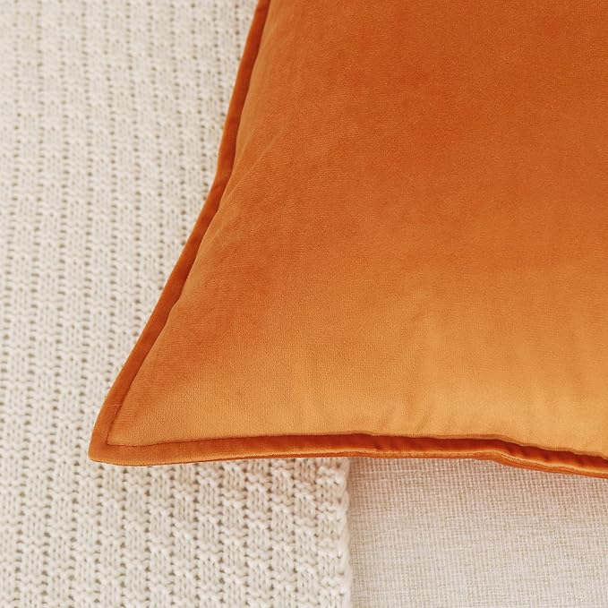 Velvet Orange Throw Pillow Covers 22”x22”Pack of 2 Soft Decorative | Square Cushion Covers for Couch Sofa Bed Livingroom Car Home Decor,55x55Cm