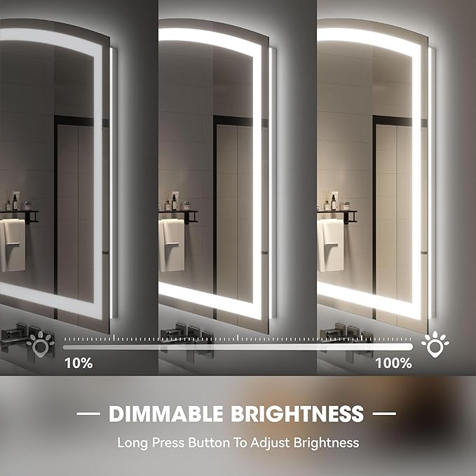 Hasipu 84" x 40" Arch LED Bathroom Mirror, Frontlit Wall-Mounted Vanity Mirror with Lights, Defogging, Smart Touch, Dimmable 3 Color Modes, Safety Shatterproof Glass Coating