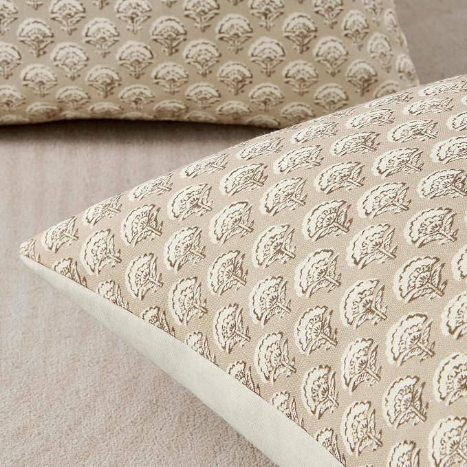 MIULEE Floral Print Decorative Euro Pillow Covers 22x22, Cream Oatmea | Vintage Boho Farmhouse Modern Home Decor, Set of 2, Block Print Cushion Covers for Couch Sofa Bed Living Room