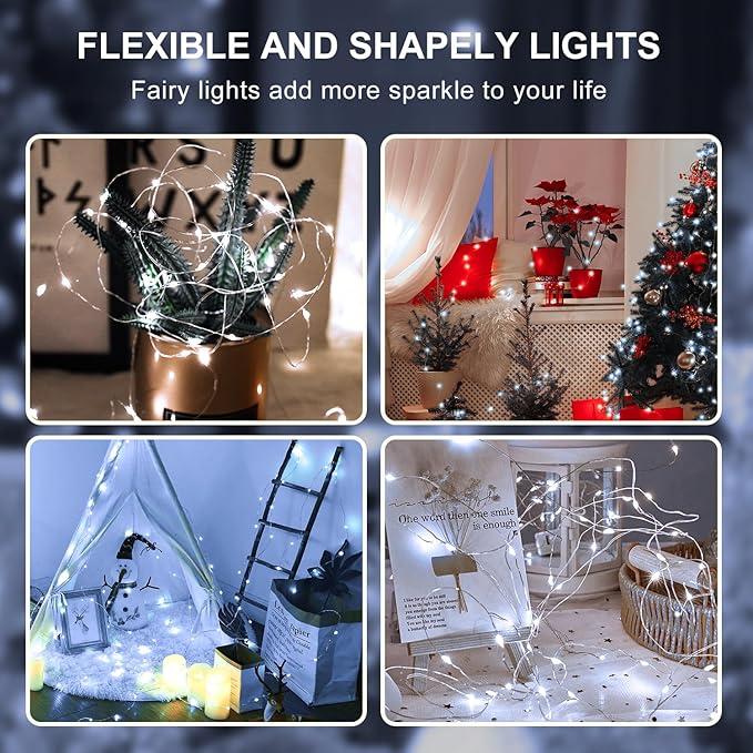 Aogist 24 Pack Fairy Lights 3 Modes 7ft 20 LED Waterproof,Battery Operated Silver Wire Firefly Starry Moon Mini String Lights for Mason Jars Christmas DIY Crafts Wedding Party Bedroom,White