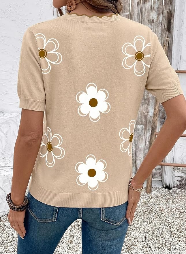 Dokotoo Womens Summer Short Sleeve Knit Tops 2026 Spring Trendy Casual V Neck Striped Sweater Blouses