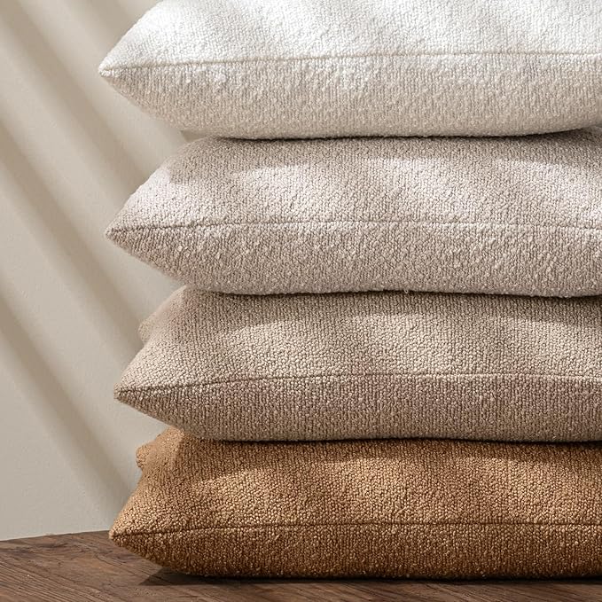 MIULEE 18x18 Decorative Lumbar Boucle Couch Pillow Covers Camel | Set of 2 Textured Neutral Throw Pillow Covers, Accent Solid Pillowcases, Sofa Living Room Home Decor
