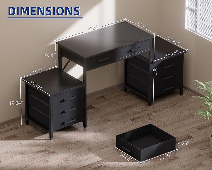 Pamray 63 Inch Office Desk with 8 Drawers and Printer Shelves for Computer | Space-saving, Ample Storage, Large Workspace, Easy Assembly, Sturdy, Suitable for Home Office Study Gaming, Bedroom and Dorms