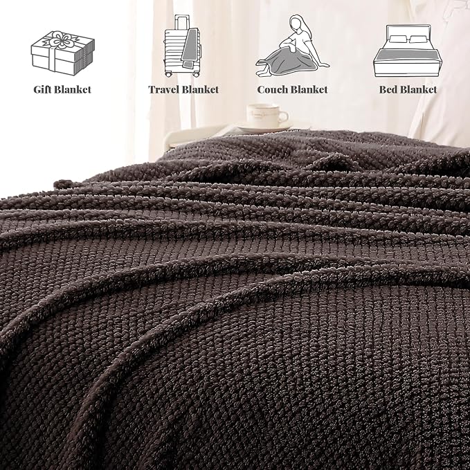 Whale Flotilla Extra Large Soft Fleece Throw Blanket for Couch | 50x70 Inch, Coffee, Suitable for Sofa Chair Bed, Fluffy Fuzzy Jacquard Blankets for All Season, Lightweight and Cozy