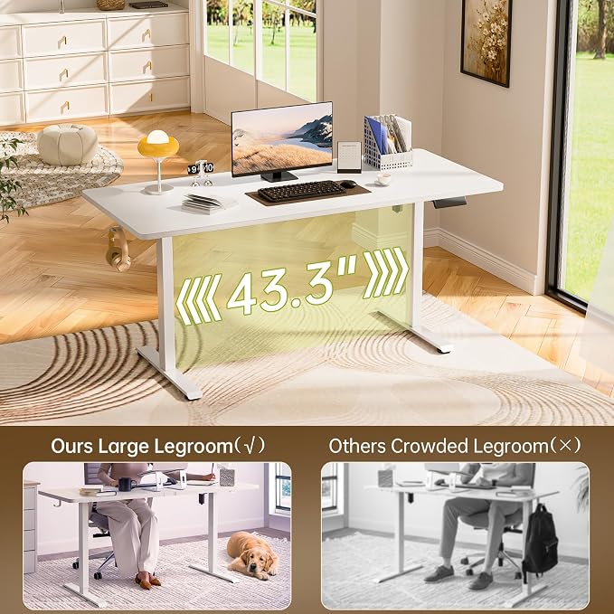 Veken Standing Desk, 63×27.6 Inch Electric Gaming Table, White | Height Adjustable Sit Stand Up Computer Tables for Home Office, Study , Writing, Suit students, employees and group work