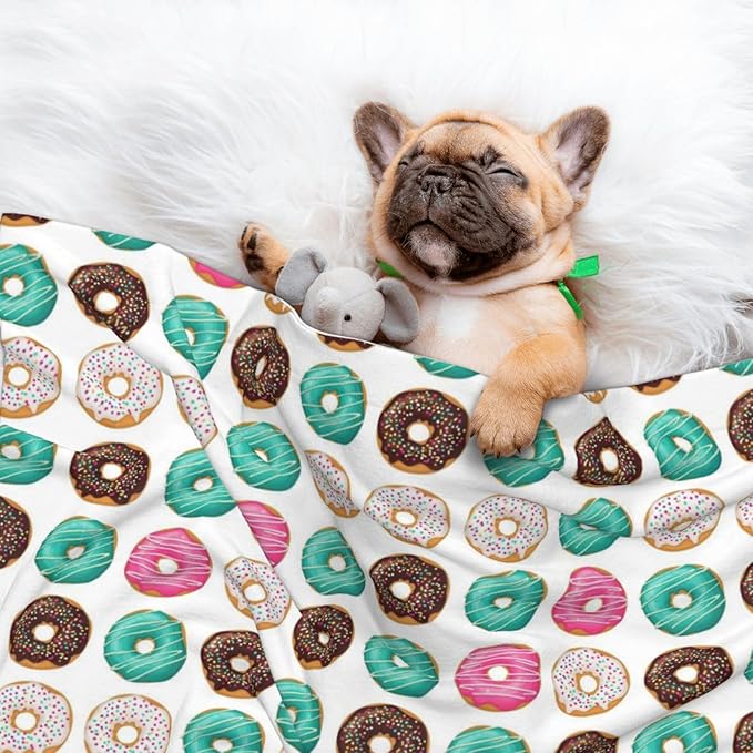 Pet Blanket for Travel and Home, Sweet Donut, Reversible Plush Dot Design with Soft Grip Texture on One Side Perfect for Car Seats Moving Vehicles