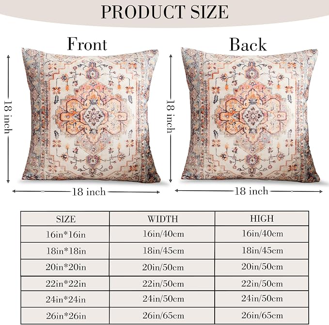 Boho Throw Pillow Covers 18x18 inch Set of 2,Boho Vintage Carpet Pattern Antique Ethnic Decor Double Sided Pattern Cushion Cover Soft Pillow Case Living Sofa Room Bed Square Pillow Cover