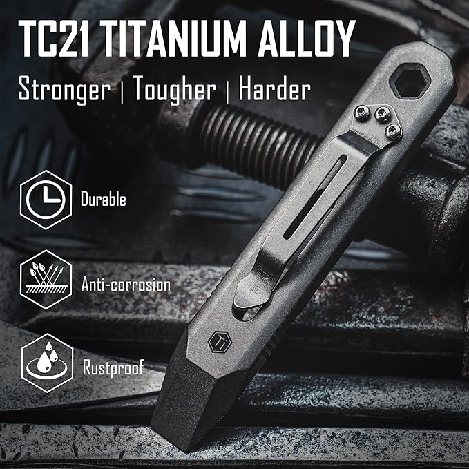 KeyUnity KR00 EDC Pocket Pry Bar Bit Bar Titanium Multitool with Pocket Clip
