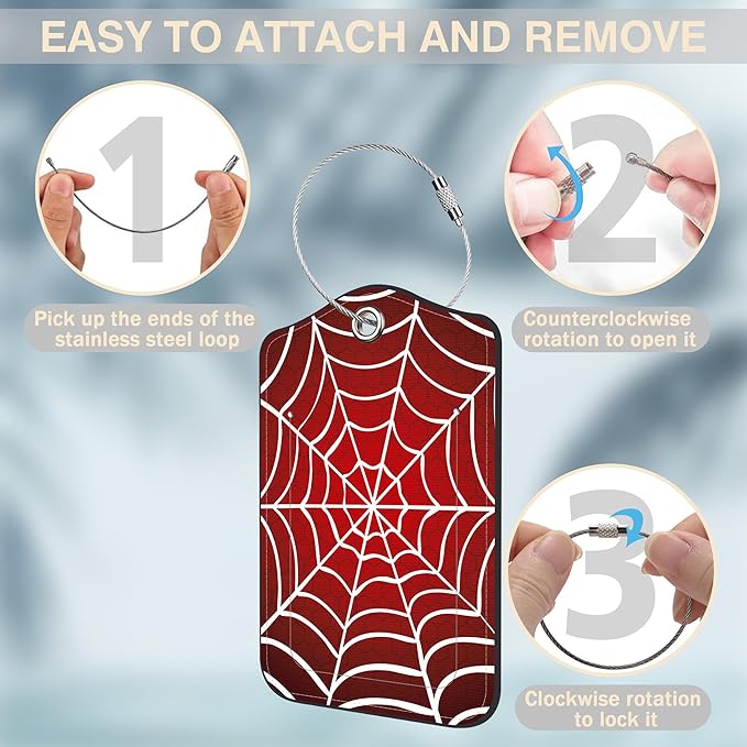 2 Pack Luggage Tags for Suitcases Spider Web Leather Luggage Tags Privacy Cover ID Label with Stainless Steel Loop and Address Card for Women Men Travel Bag Backpack