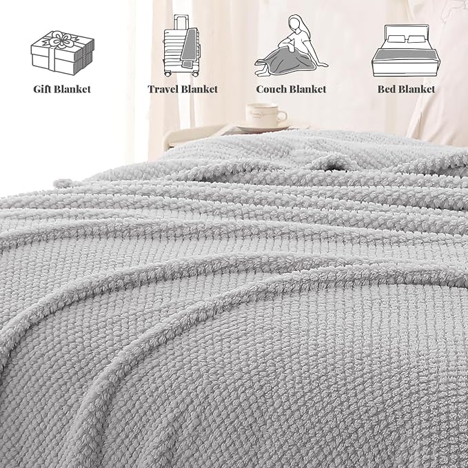 Whale Flotilla Soft Fleece King Size Bed Blanket, Light Grey | 90x104 Inch, Suitable for Bed, Fluffy Fuzzy Jacquard Blankets for All Season, Lightweight and Cozy
