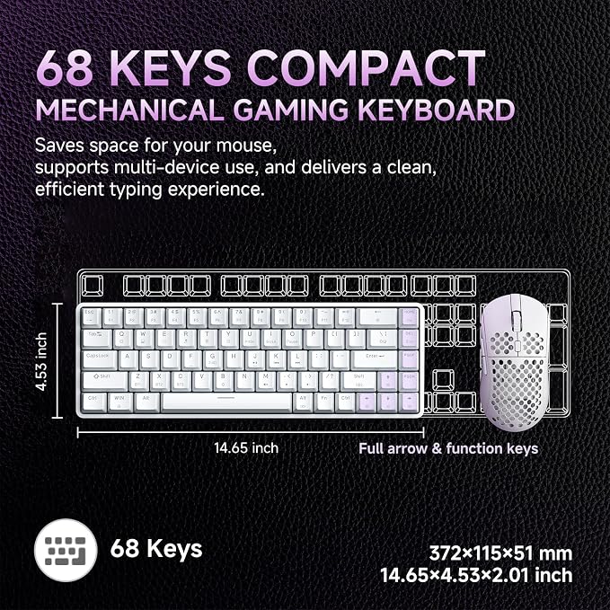 DIERYA DK68 60% Wireless Mechanical Gaming Keyboard, 3-Mode, Bluetooth 5.0/2.4G/USB-C, RGB Backlit, 68-Key Compact Mini for Windows, Mac, Linux - Clicky Blue Switch - White