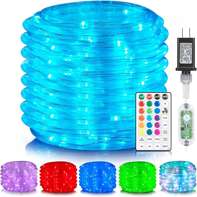 ANJAYLIA 99FT 300 LED Color Changing Rope Lights, 18 Colors Outdoor String Lights with Plug & Remote, Led Rope Lights Outdoor Waterproof, Christmas Lights for Bedroom Deck Halloween Decorations