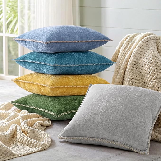 decorUhome Soft Chenille Throw Pillow Covers 12x20 Set of 2 Teal | Fall Textured Decorative Throw Pillow Cases Stitched Edge Modern Farmhouse Luxury Boho Velvet for Couch Sofa Bed Home Decor
