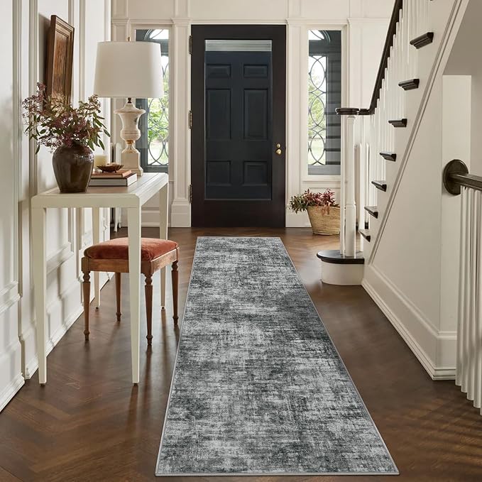 2'6''x8' Runner Rugs Washable Rug: Modern Abstract Living Room Rug Soft Anti-Skid Thin Carpet Indoor Floor Non-Shedding Carpets for Bedroom Dining Room Farmhouse Nursery Home Office - Black