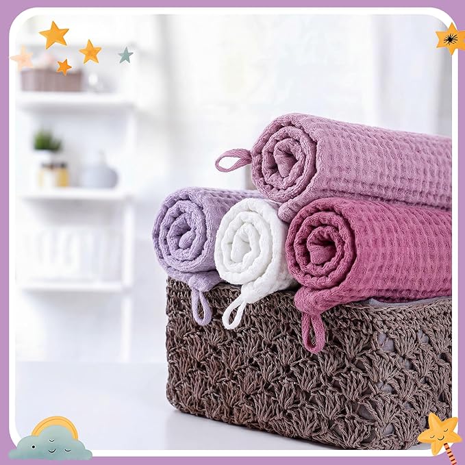 8 Pcs Baby Washcloths for Newborn 12 x 12 Inch Muslin Face Towels Cotton Absorbent for Delicate Skin Soft Muslin Cloth Reusable Baby Registry as Shower Gift, 4 Colors(Purple Color)
