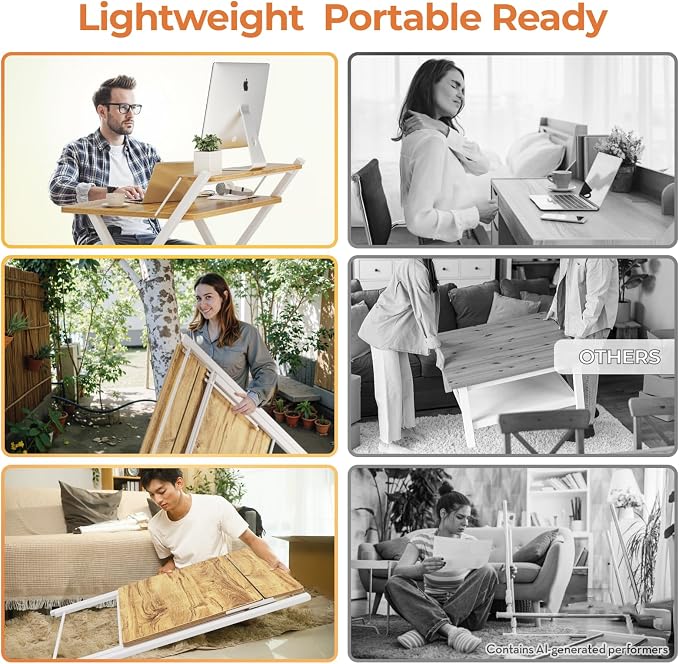 GreenForest Folding Desk No Assembly, Sturdy Computer Desk for Small Spaces | Portable Foldable Table for Laptop, 2-Tier Compact with Shelf, Space Saving for Home Office, Dorm, Apartment, 27.3"x 22" Oak