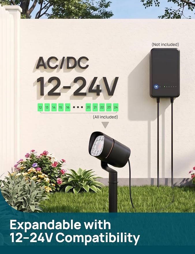 Linkind Smart Low Voltage Landscape Lighting, 800lm RGBW Dual-Zone Waterproof Outdoor Spotlights, AC/DC 12–24V, Outdoor Spot Lights for Yard, Garden, Tree, 2 Pack