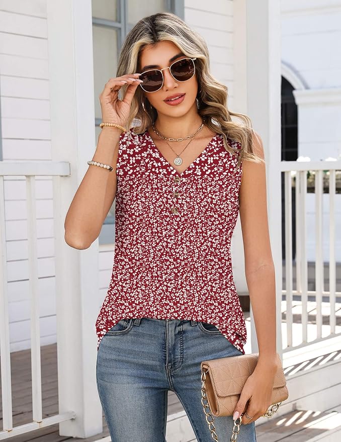 Zeagoo Tank Tops for Women 2026 Summer Top Henley Shirts Dressy Casual Loose Fit V-Neck Button Down Sleeveless Tshirt Blouse