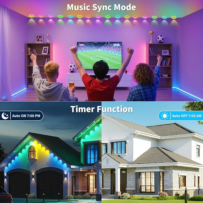 XINKAITE 150FT Permanent Outdoor Lights with 75 LEDs - Smart RGB+IC with 16 Million DIY Colors, IP67 Waterproof, App & Remote Control, Hundreds of Dynamic & Scene Modes for Holidays, Christmas & Home
