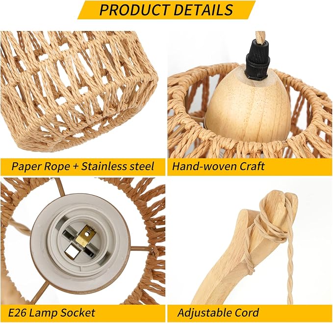 Frideko Plug in Wall Sconces Set of Two Hand Woven Lamp with Cord Rattan Lights Farmhouse Sconce Mounted Light Boho Lighting for Bedroom Living Room