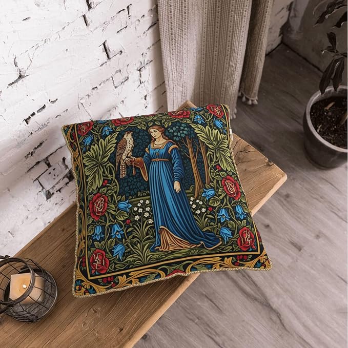 Vintage Floral Leaves Velvet Pillow Covers 18x18 Inch Tapestry Art Red Blue Flowers Bird Throw Pillows For Couch Cushion Covers Pillowcase European French Country Pillow Cases for Sofa Bed Bedroom