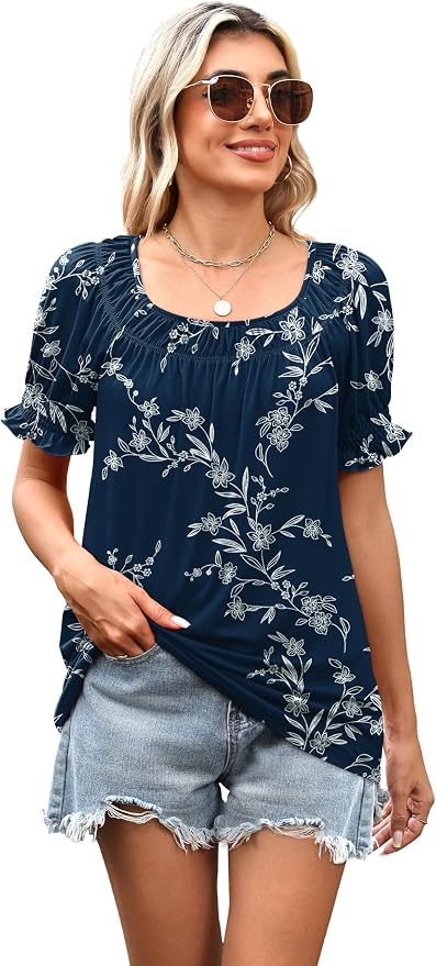 WIHOLL Womens Short Sleeve Square Neck Summer Tops Dressy Casual Blouses Trendy Clothes 2026
